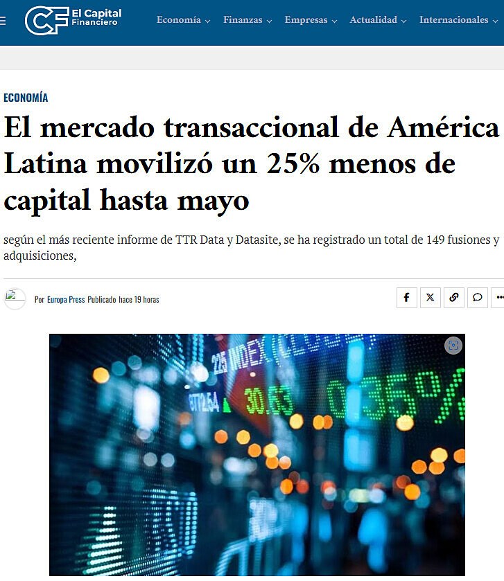 El mercado transaccional de Amrica Latina moviliz un 25% menos de capital hasta mayo